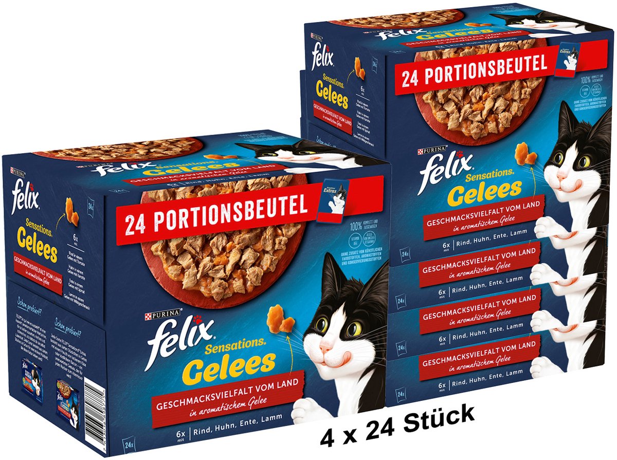 Felix FELIX Sensations Gelees Kattenvoer nat in gelei, assortiment (4 x 24 x 85g)