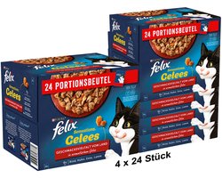 FELIX Sensations Gelees Kattenvoer nat in gelei, assortiment (4 x 24 x 85g)