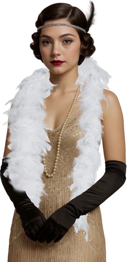 Fiestas Guirca Carnaval verkleed boa met veren - wit - 80 gram - themafeest - Glitter and Glamour - volume veertjes