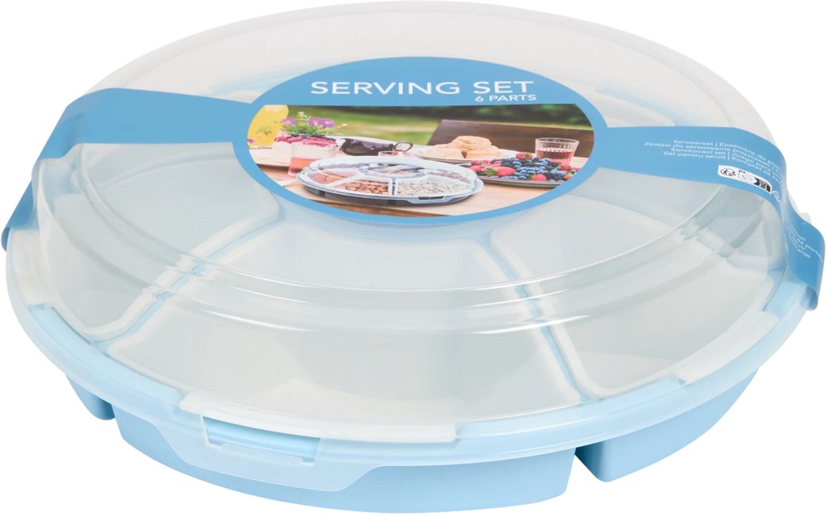 Serving Set 6 Parts - Bewaardoos met 6 vakjes - Vershoudbakjes (Blauw)