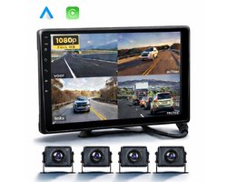 Boscer 10.1 Inch Android 4-Wegs Camera Monitor – 4x Waterproof IP68 Camera – Apple Carplay & Android Auto (Draadloos) – Android 13 – 2+32GB – WiFi, Bluetooth & Radio – Geschikt voor Camper, Auto & Vrachtwagen