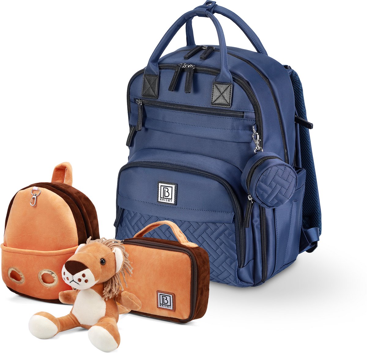 Brisby Premium Luiertas - Blauw - Kinderrugzak - 1.5L kinderlunchtas Leeuw
