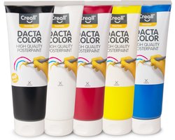 Creall Dacta Color Plakkaatverf - Set met 5 x 250 ml tubes - 5 kleuren hoge kwaliteit schoolverf – waterbasis - acryl - Uitwasbaar, Vegan & Glutenvrij