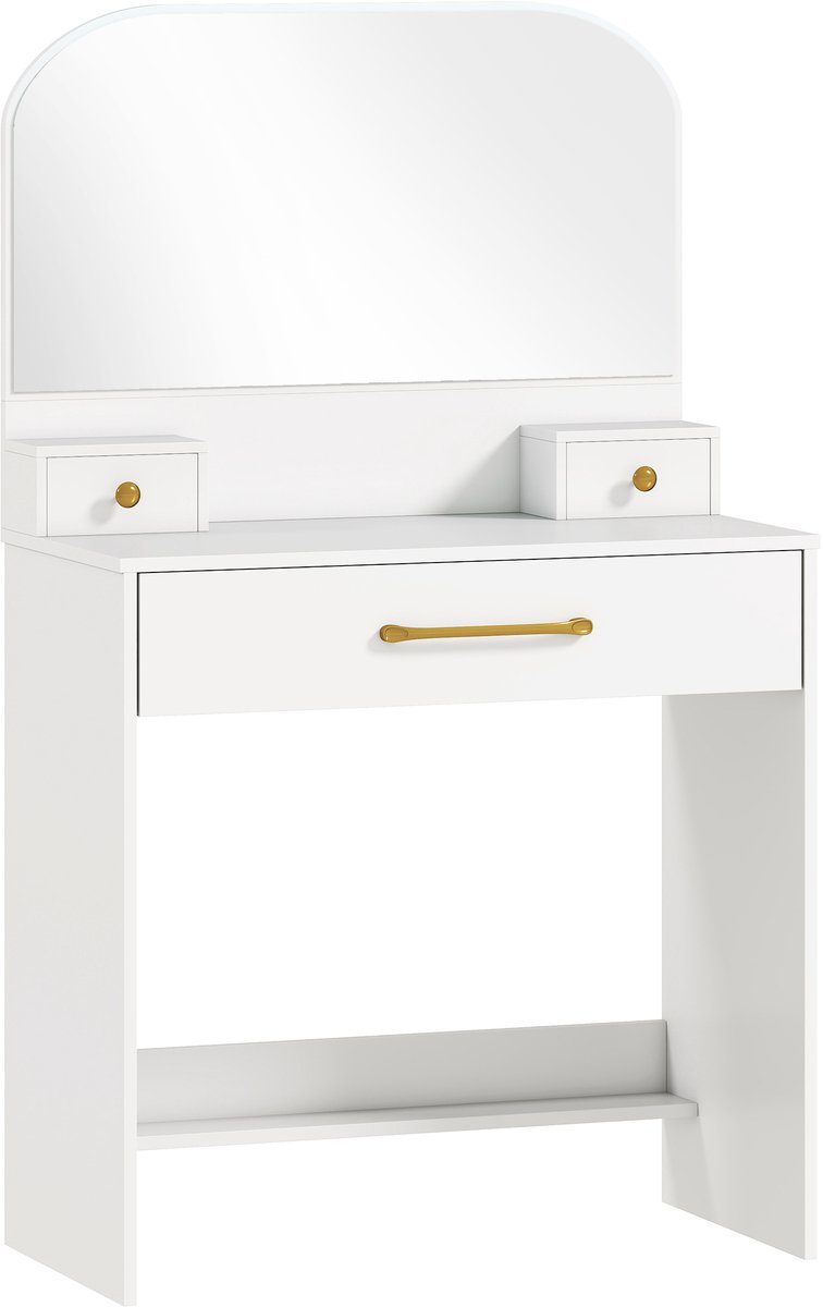 Kaptafel met spiegel en verlichting - Make up tafel - Make up - Toilettafel - Met lades - Wit