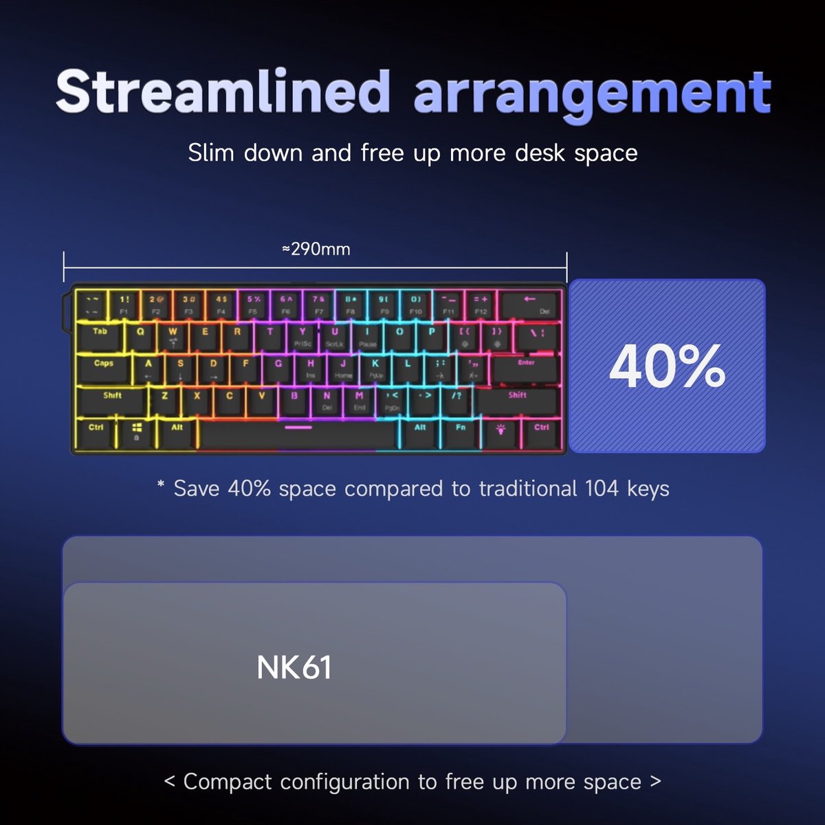 AJAZZ NK61 RGB Mechanisch Toetsenbord - 60% Gaming Keyboard - Zwart thumbnail 6