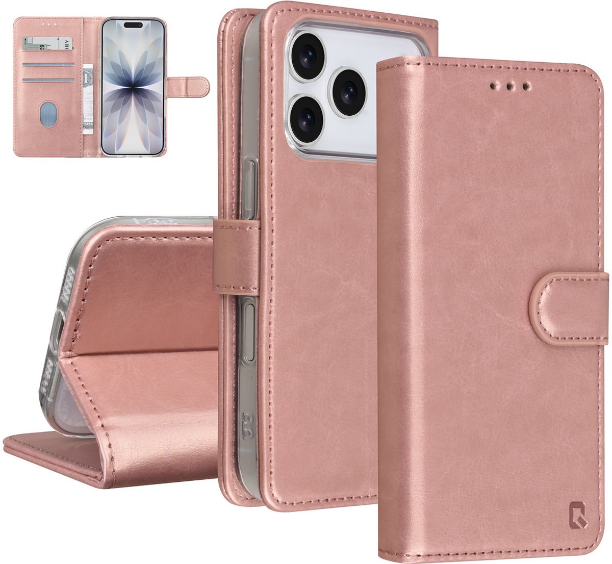 TUNIQ Book type case - iPhone 17 Pro - Rose Gold - 3 kaarthouders - Magnetische sluiting