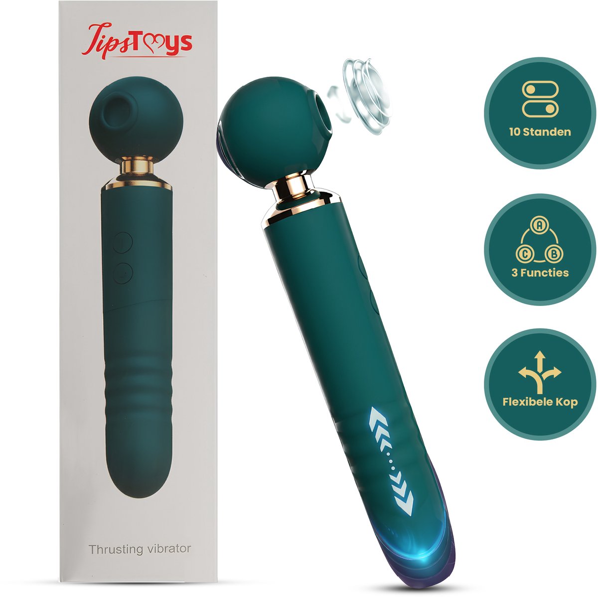Bol.com TipsToys® 3 in-1 Magic Wand - Massage Vibrator - Dildo voor Vrouwen - Flexibele Kop - Clitoris, G Spot en Prostaat Stimu... aanbieding