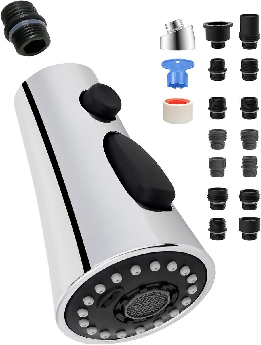 Universele Keukenkraankop Vervanging met 15 Adapters - 3 Functies Sproeikop Met Spoelstand