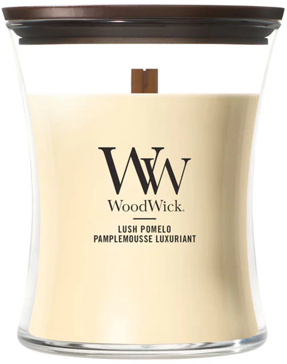 WoodWick Hourglass - Lush Pomelo - Medium Geurkaars - 60 branduren Geel