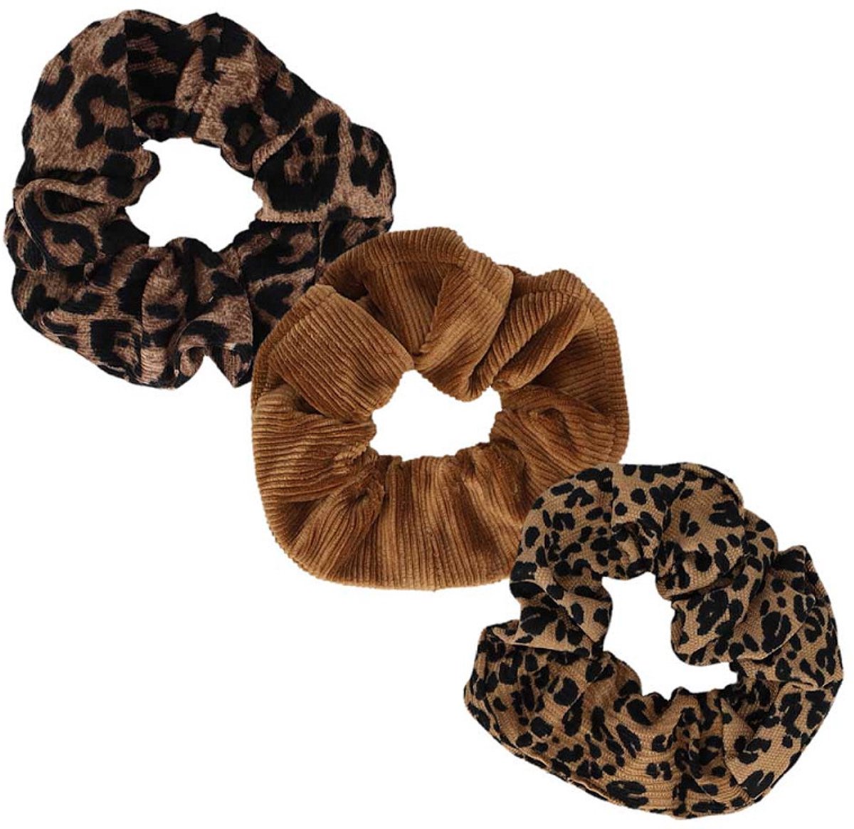 Sarlini - Scrunchie panterprint - Haarelastiekjes - Haar accessoires vrouwen - Zwart/bruin - 3 Stuks