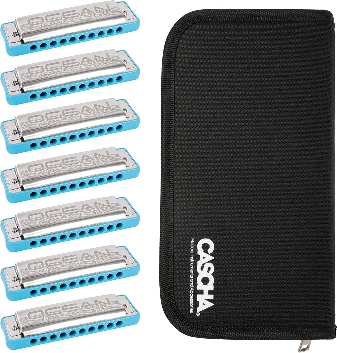 Set van 7 Blues Mondharmonica's met Opbergtas