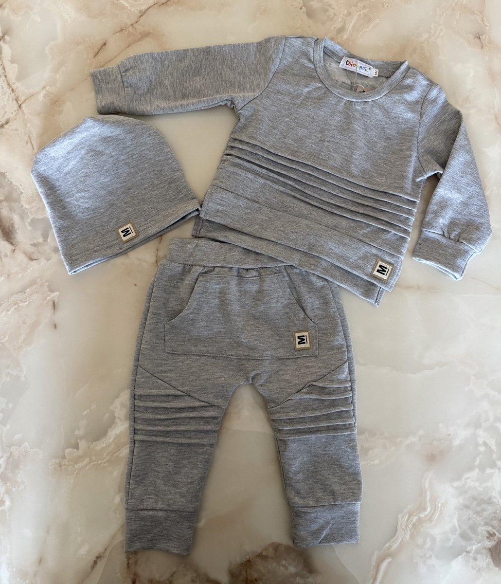 Baby jongens 3-delige set "Grijs", verkrijgbaar in de maten 62 t/m 104