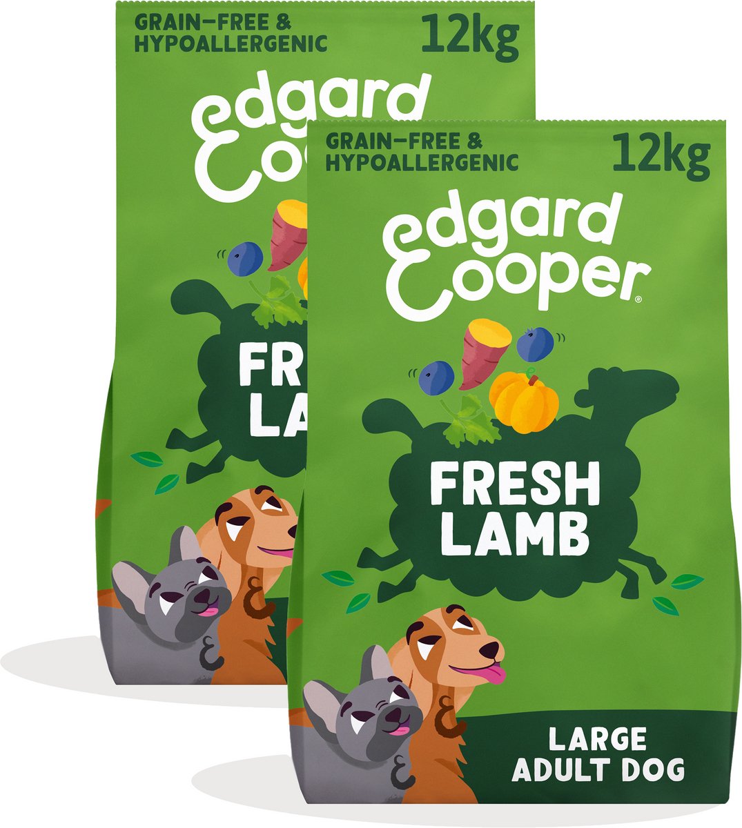 Edgard & Cooper Edgard & Cooper 2x Graanvrij Hondenvoer Droog, (Lam 12kg), Natuurlijke Brokken Droogvoer voor Volwassen Honden, Vers Vlees, Hoog Eiwitgehalte, Glutenvrij, Non-GMO
