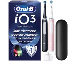 Oral-B iO 3 Elektrische Tandenborstel - Duo Zwart en Roze - inclusief Reisetui