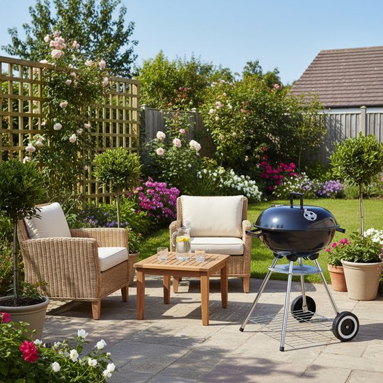 houtskool bbq met deksel - plateau - as opvangschaal - tuin en camping - Ø 40 cm - zwart van Perel — afbeelding 3