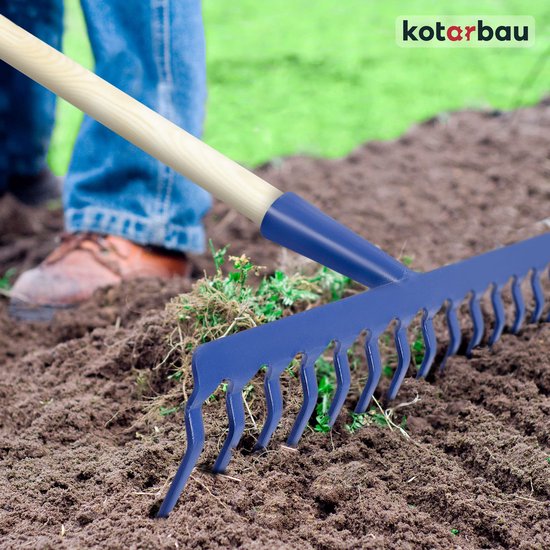KOTARBAU® Tuinhark, Bladhark, Staal, 38 cm, Marineblauw, met Houten Steel, 142 cm, 14 Tanden, voor Gazon, Stevige Hark, Metalen Hark, Ergonomisch Tuingereedschap van Merkloos	 — afbeelding 2