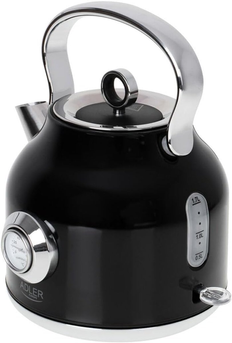Elektrische Waterkoker met Thermometer, 1.7 Liter, Zwart