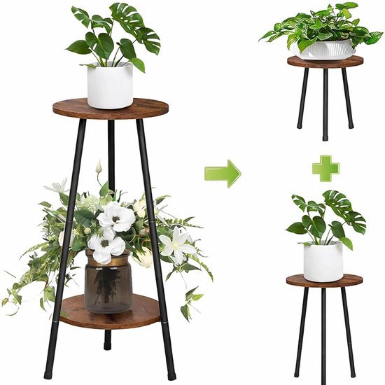 Arisa Home Plantenstandaard Hout & Metaal – 78 cm Hoog – 2 Laags Plantenrek – Multifunctionele Bloemenstandaard voor Binnen, Balkon, Tuin en Kantoor