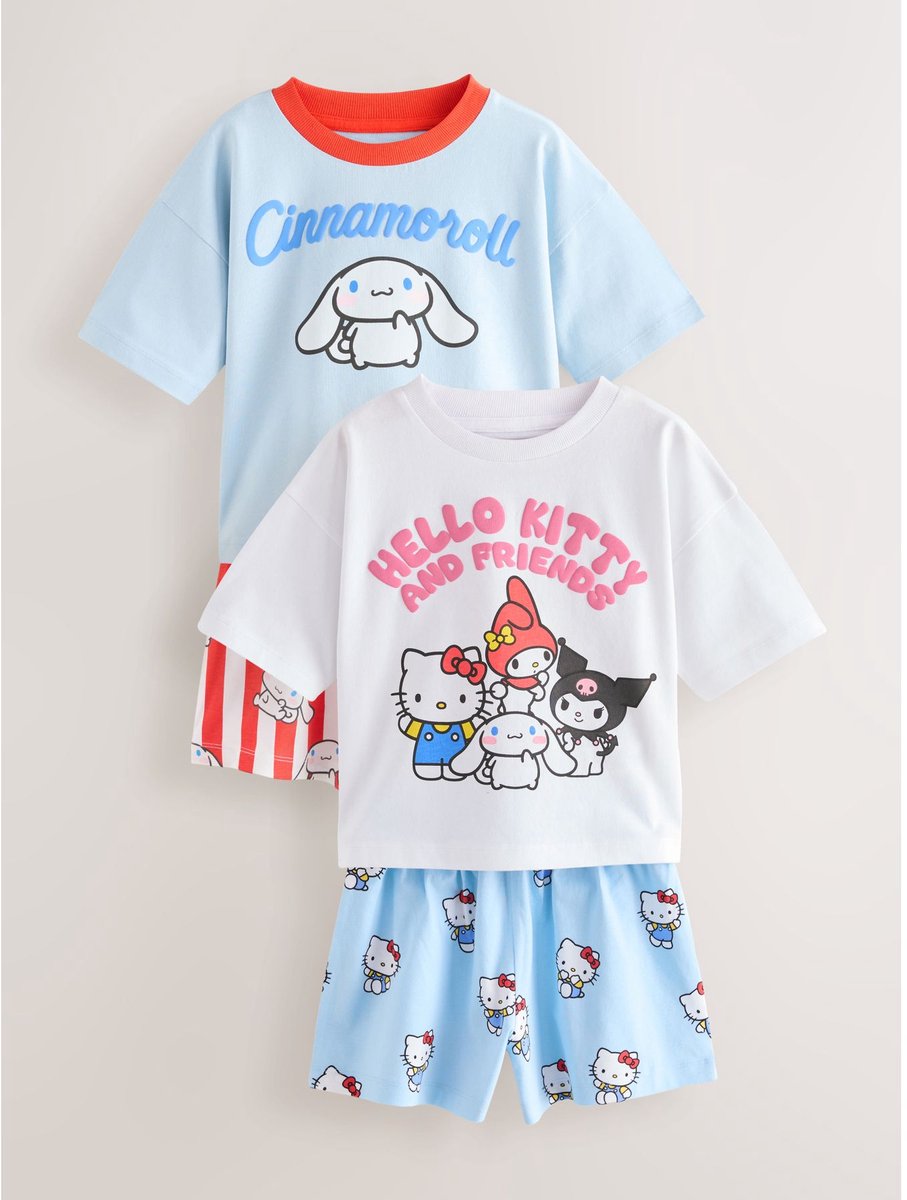 Next - Meisjes - Set van 2 korte Hello Kitty pyjama's - Blauw