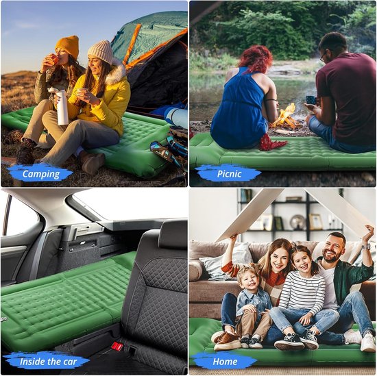 Slaapmat - Luchtbed - 196 x 72 x 12cm - Slaapmat met ingebouwde voetpomp & hoofdkussen - Camping Matras - Camping Bedje - 1 Persoons - Groen — afbeelding 4