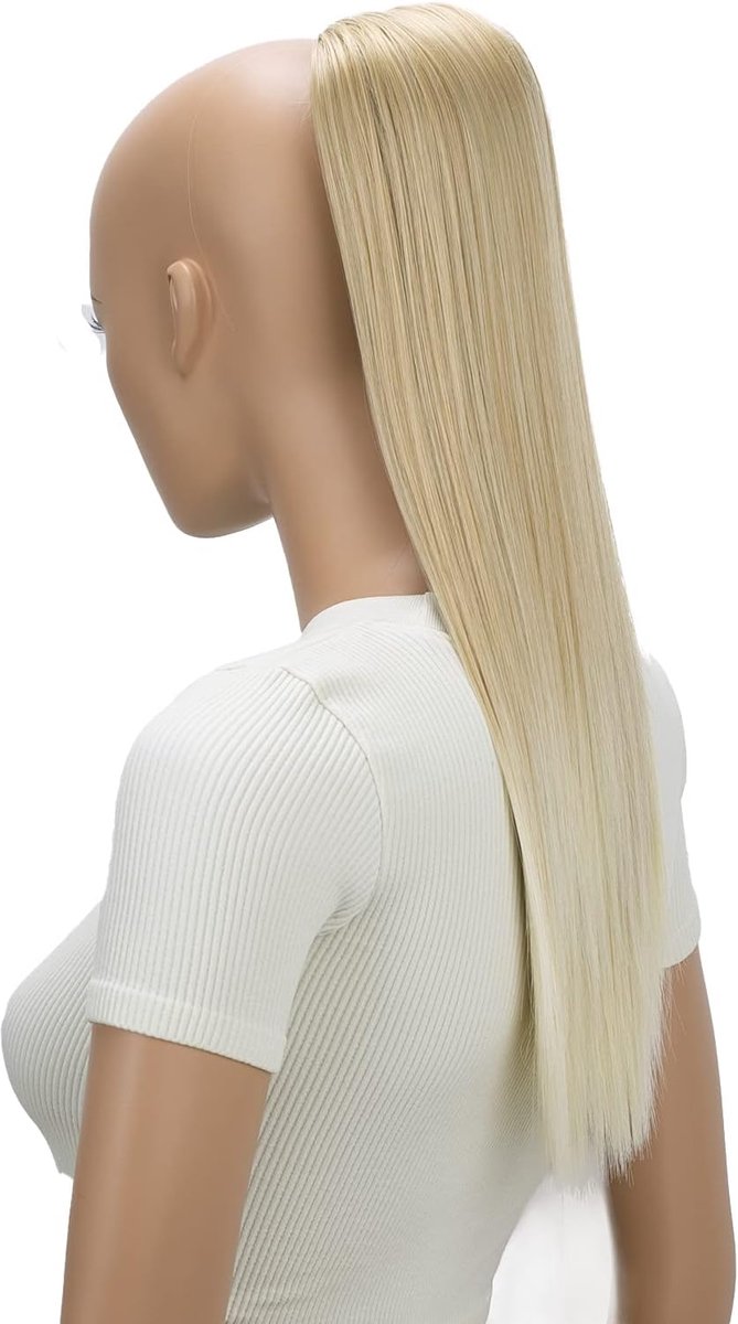Steile Synthetische Paardenstaart Extensions 55 cm - Blond Mix met Trekkoord