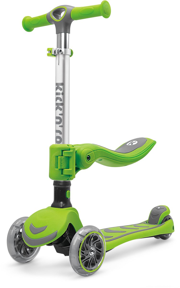 Kick'n'Roll S6 - 2IN1 - Kinderstep - Groen - Afneembaar zitje - Led Wielen