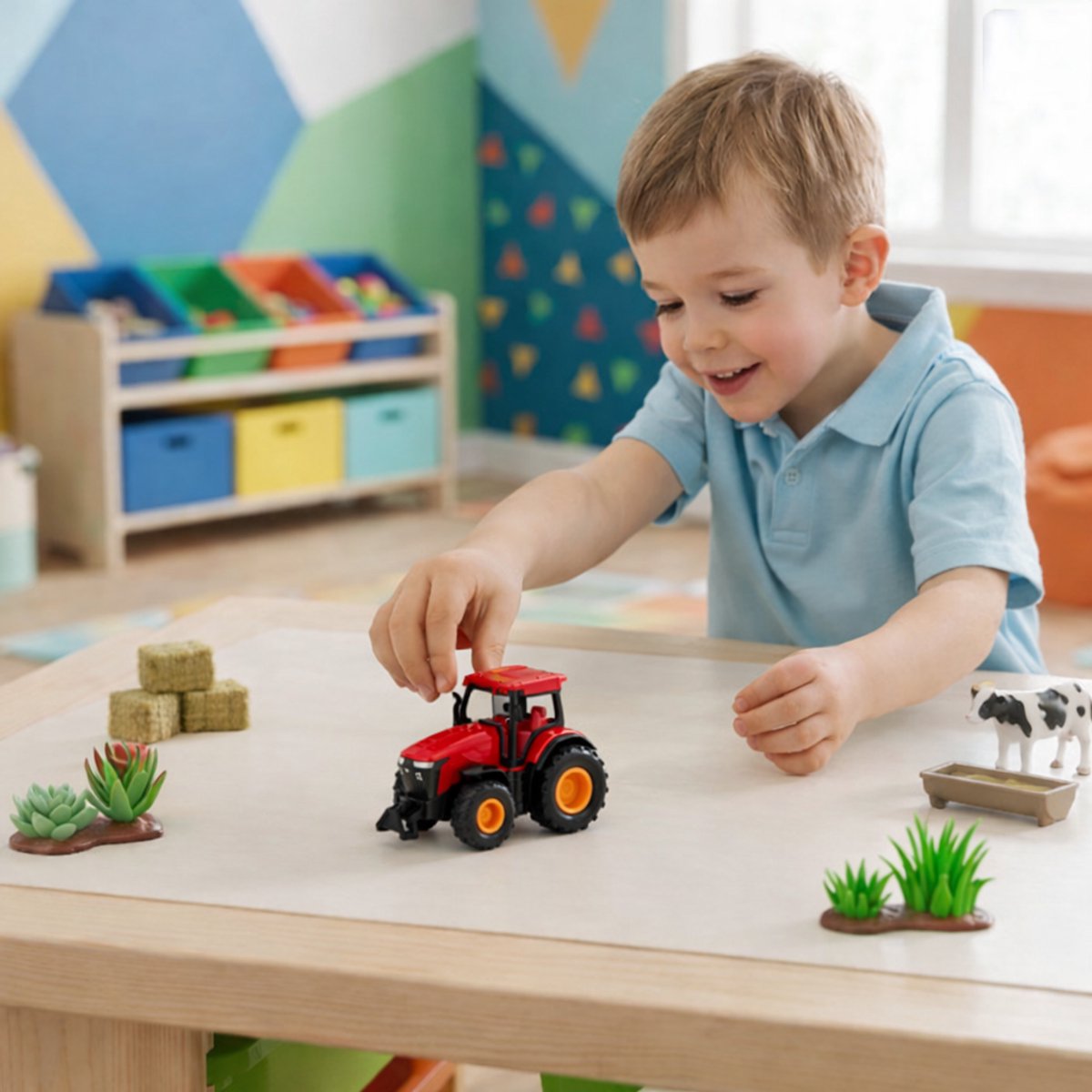 Eddy Toys speelgoedtractor met 3 assen - realistisch boerderijvoertuig - kunststof - vanaf 3 jaar - zonder batterijen - 2 jaar garantie - 13,5x8,5x7,8 cm - meerkleurig
