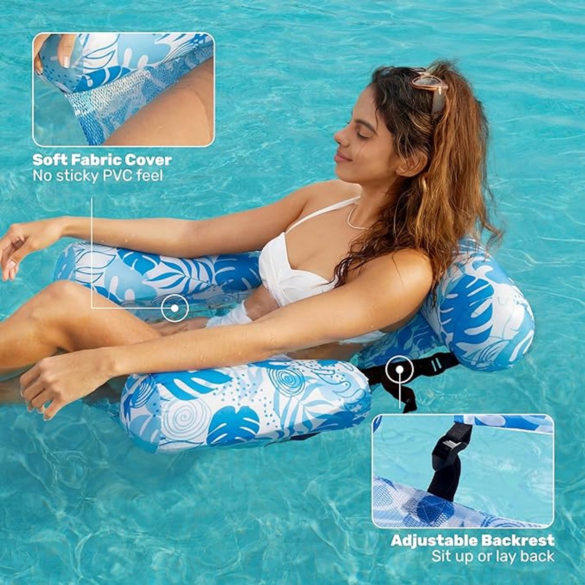 Opblaasbare zwembadmatrassen voor volwassenen, set van 2 drijvende ligstoelen, robuust opblaasbaar zwembadoppervlak voor volwassenen, perfect voor feestjes, zomerse watersporten, strandplezier en drijvende stoelen aan het meer. – foto 5