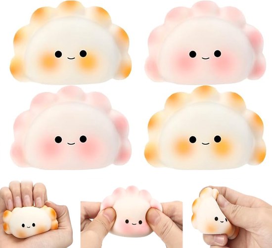 Petit Squishy Dumpling Squishy - 4 pièces - Fidget Squishy - Jouet de compression anti-stress - Petites balles de soulagement du stress en forme de knödel, douces - Fidget sensoriel - jouet de décompression - pour adultes et comme cadeau de fête