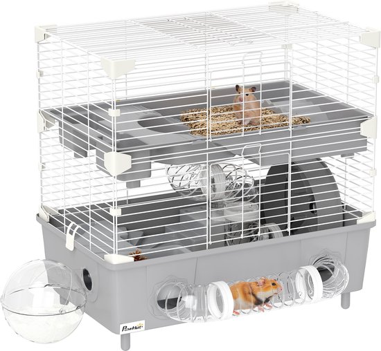 PawHut Hamsterkooi - Staal - 44,5 x 28 x 44 cm - Grijs