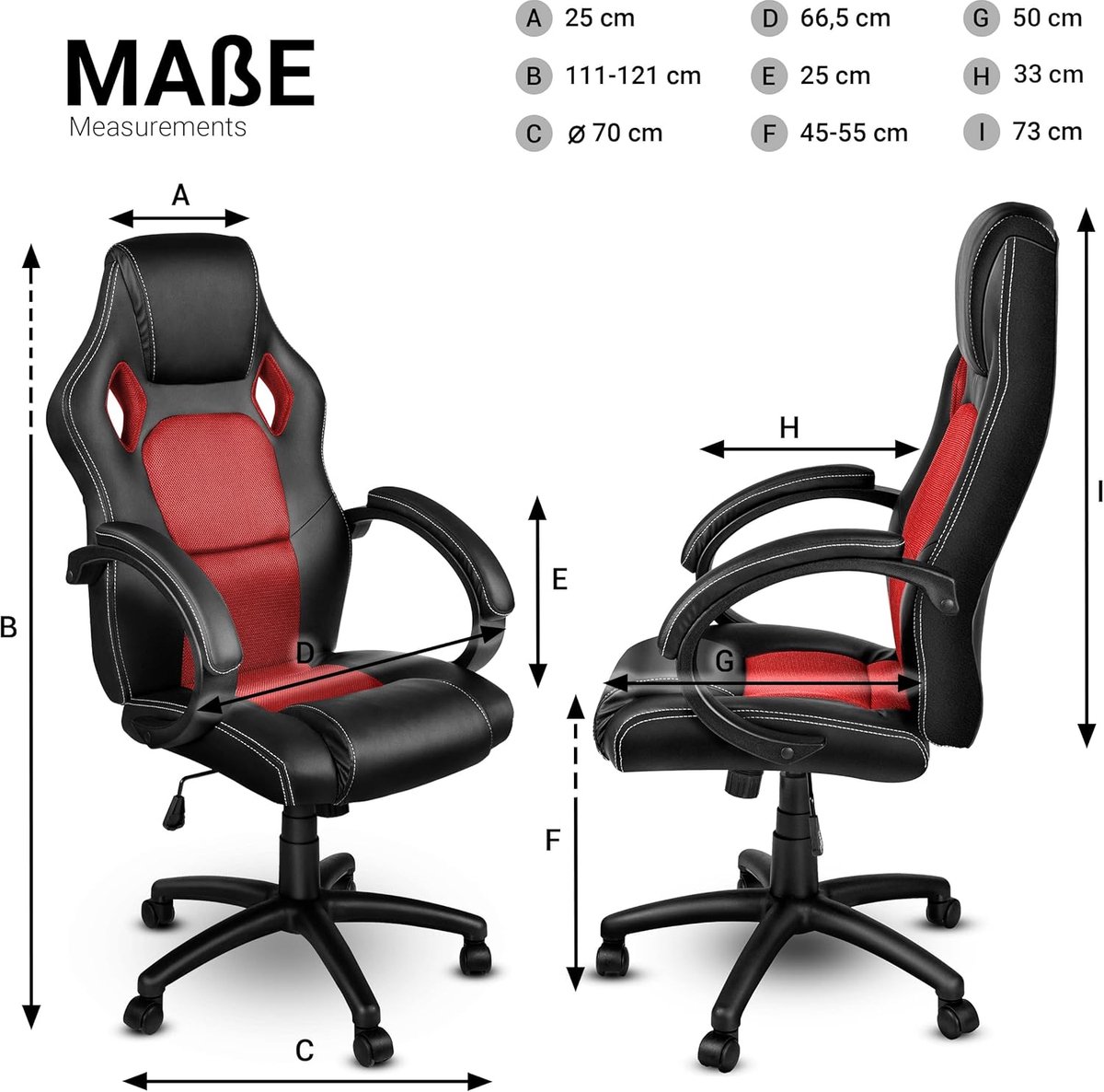 Bureaustoel Casa Velluto Titan Racing Executive Directiestoel – Ergonomische Draaistoel met Verstelbare Hoogte, Gevoerde Armleuningen, Rollend en Wipmechaniek – Hoge Rugleuning Kunstleer Zwart/Rood – Comfort voor Thuiswerk, Studie en Kantoor