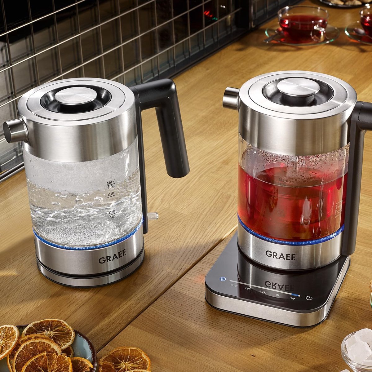 Glazen Waterkoker met RVS Afwerking 1 Liter 2200 Watt en Kalkfilter