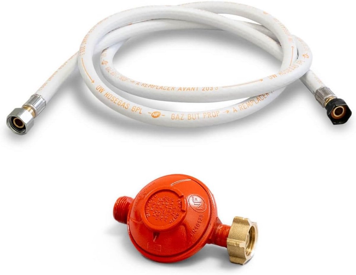 Gasregelaar Set Propaan 37 mbar met Gasslang 2 Meter voor Barbecue en Gasapparatuur