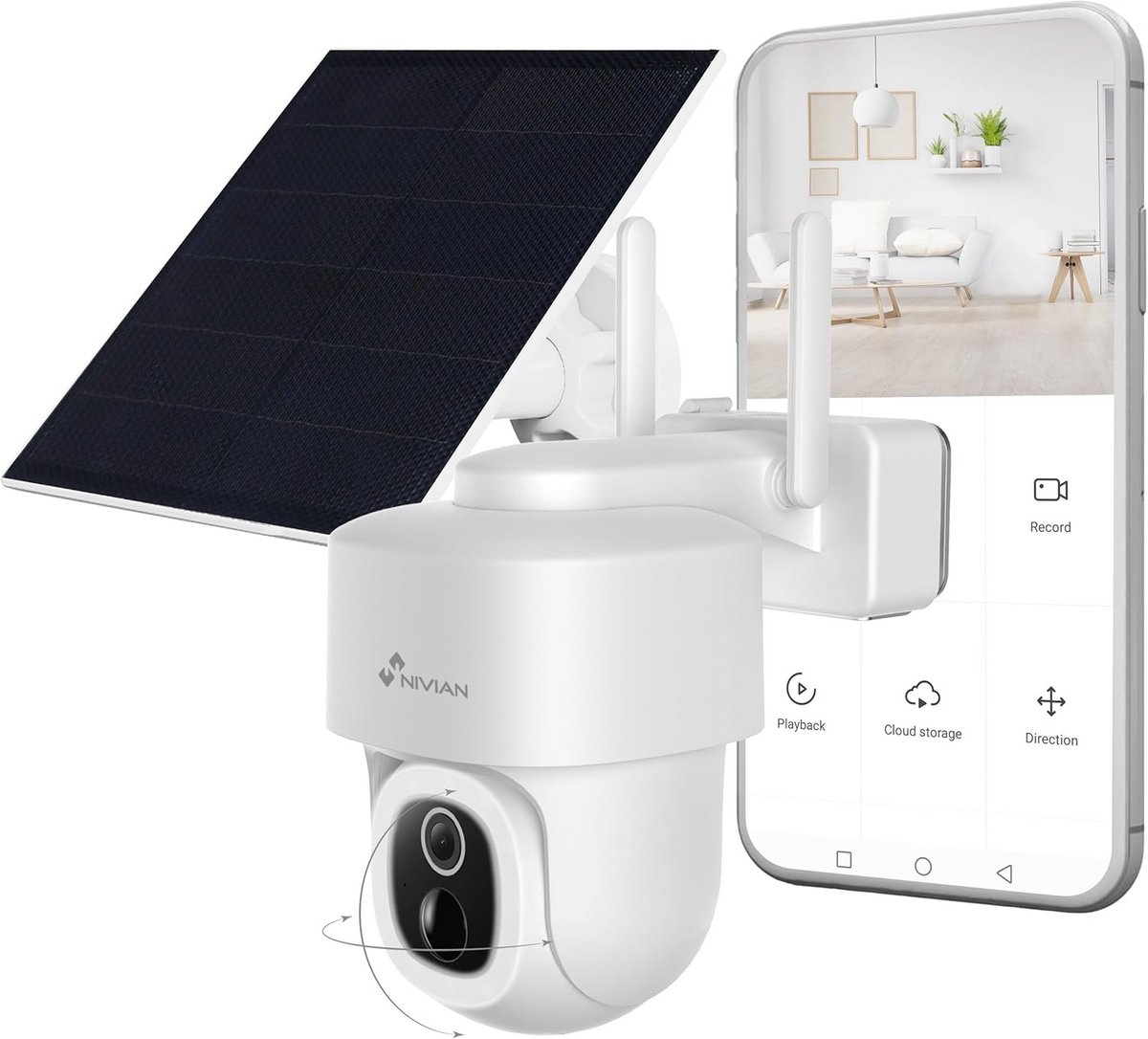 Draadloze Buiten Wifi Camera met Zonnepaneel en Accu - 2.5K HD, Nachtzicht, PTZ en Audio