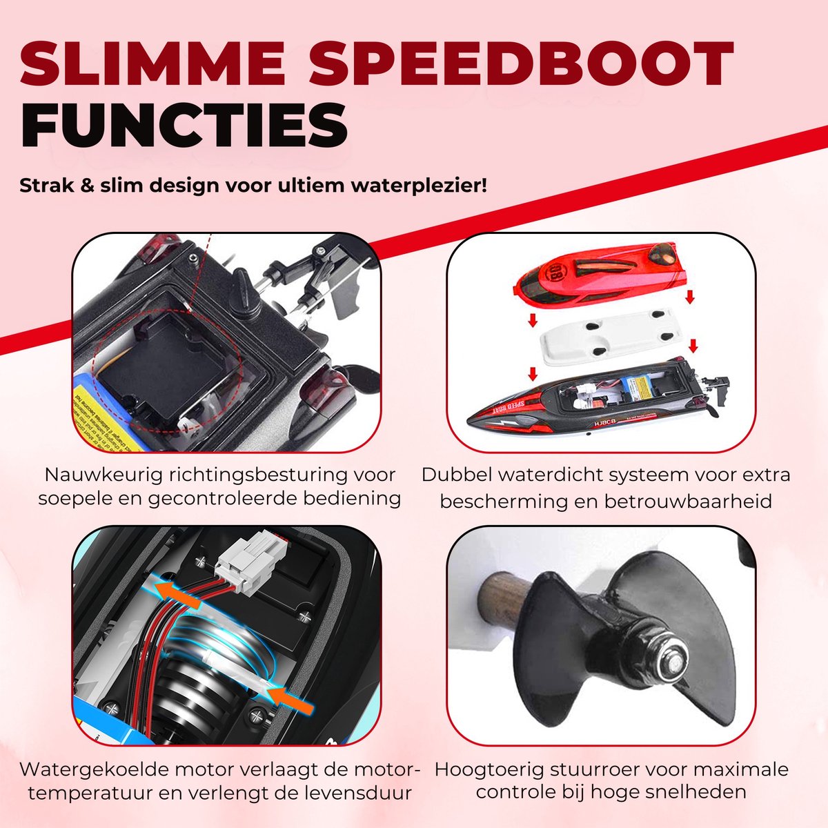 Pumpify Bestuurbare Boot – Waterspeelgoed – RC Boot – Snelheid Tot 25 km/h – 150m Bereik – Speelgoed Boot – Speedboot – Afstandsbestuurbare Boot - Speelgoed – 5 jaar – 6 jaar – 7 jaar – 8 jaar – 9 jaar – 10 jaar – Rood — afbeelding 6