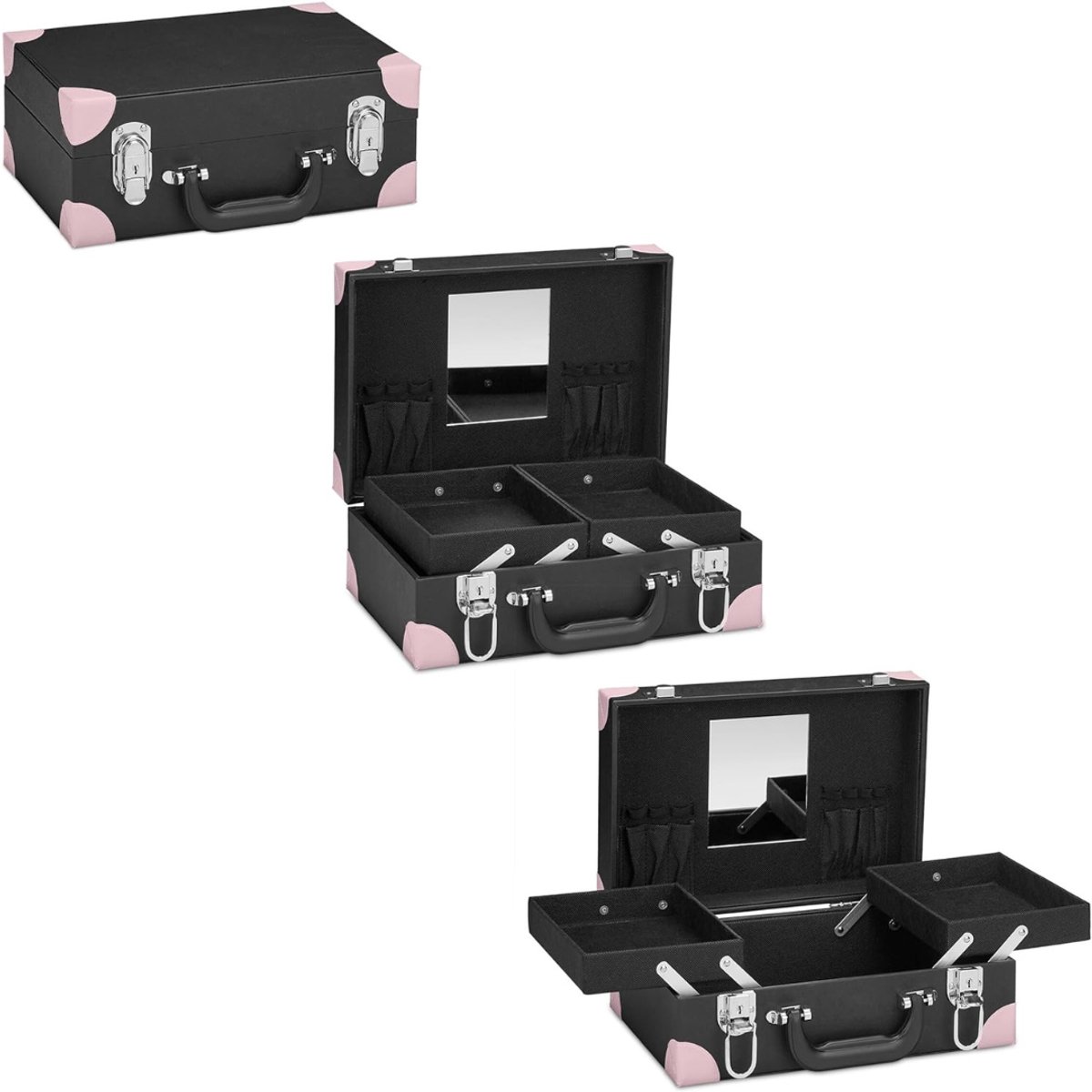 DYNA® Kapperskoffer - Kapperstrolley - Mobiele Koffer voor Kappers - Zwart/Roze - 23cm x 31cm x 13cm