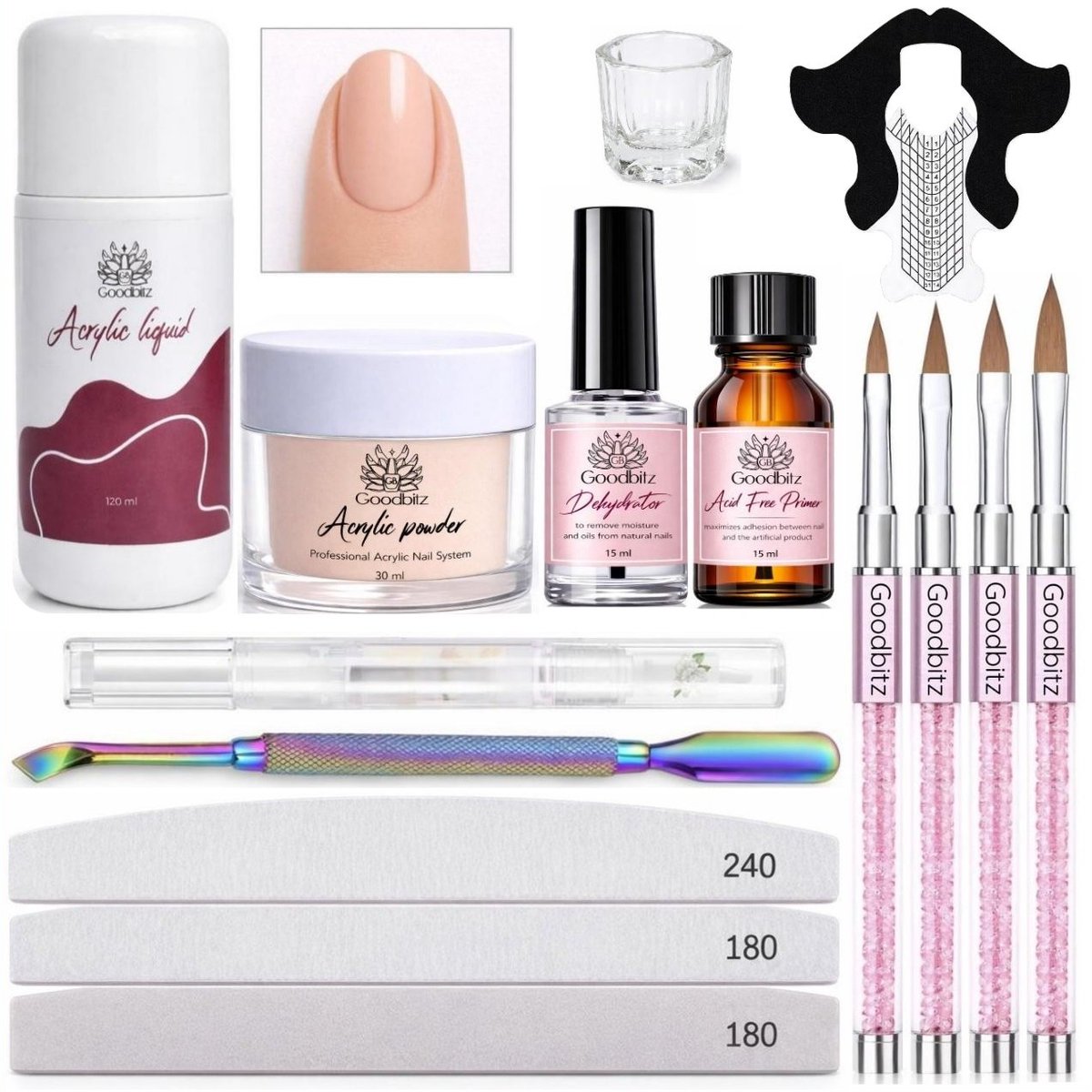 Goodbitz - Acrylpoeder - Set - 15-delig - Acryl - Acryl poeder - Acrylpoeder set - Acryl set - Acryl vloeistof - Acrylvloeistof - Acryl nagels - Acryl nagels starterspakket