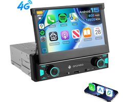 ESSGOO 1Din Autoradio - Android 15 - Apple Carplay & Android Auto (Draadloos) - 6+128GB - 7 Inch IPS HD Handmatig Klapscherm - Navigatiesysteem - Bluetooth, Aux, USB, Type-C, MP5 - GPS - WIFI
