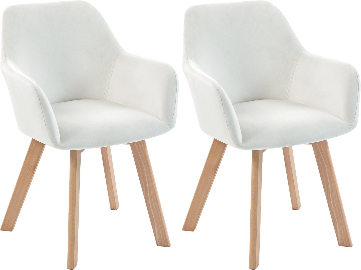 HOMCOM Eetkamerstoel - Polyesterstof met fluweeleffect - 54x57x80cm - Crème