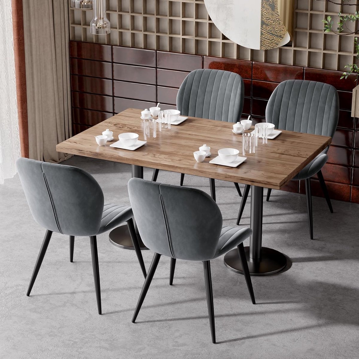 Eetkamerstoel Set van 6 – Ergonomische Armleunstoelen 45x51x86 cm – Gestoffeerd Fluweel, Waterdicht, Metalen Poten, Comfortabel voor Keuken & Woonkamer – Donkergrijs – Abkantoor