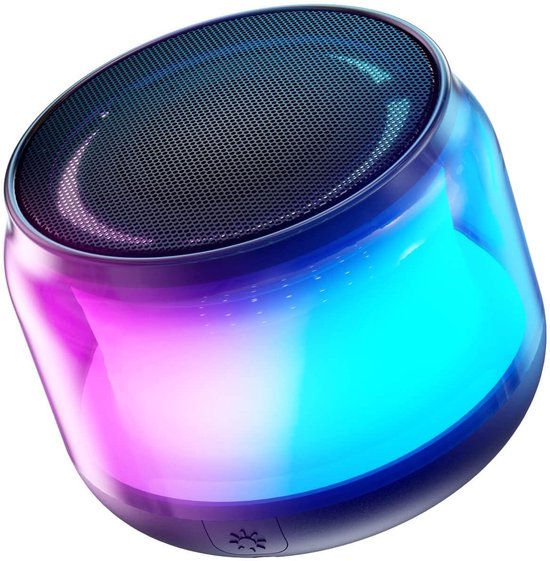 Mini Bluetooth speaker roze met LED lichtjes, draadloos stereo, compact 5,2 cm, ABS plastic voor kinderen & tieners