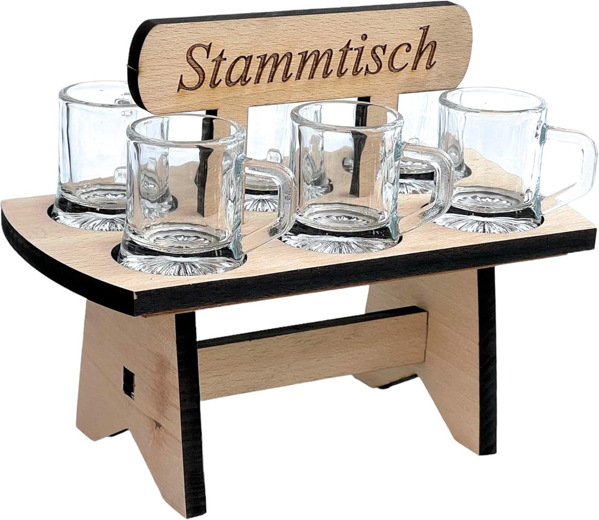 Borrelplank Hout met 6 Glazen en Gravure - Tapasplank en Drankhouder