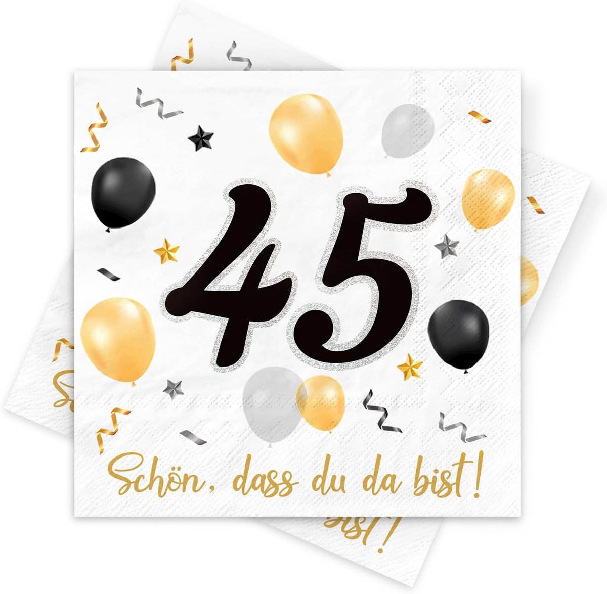 Set van 30 Servetten voor 45e Verjaardag - Goud en Zwart Versiering