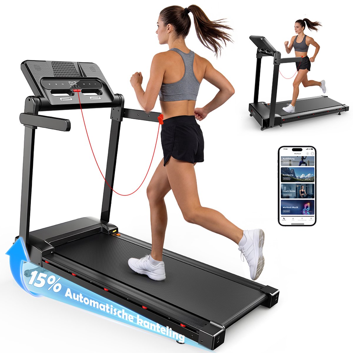 Formill SR-T5pro Loopband voor Thuis – 1-14 km/u - 15% Automatische Helling - 700W Ultrastil - App - LED
