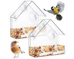 Vogelvoederhuisje Raam - Kleine Vogelvoederbak Voor Aan Het Raam - Doorzichtig Acryl Met Zuignappen En Staande Paal - Voor Het Voeren Van Kleine Wilde Vinken - Roodborstjes - Mezen - Mussen