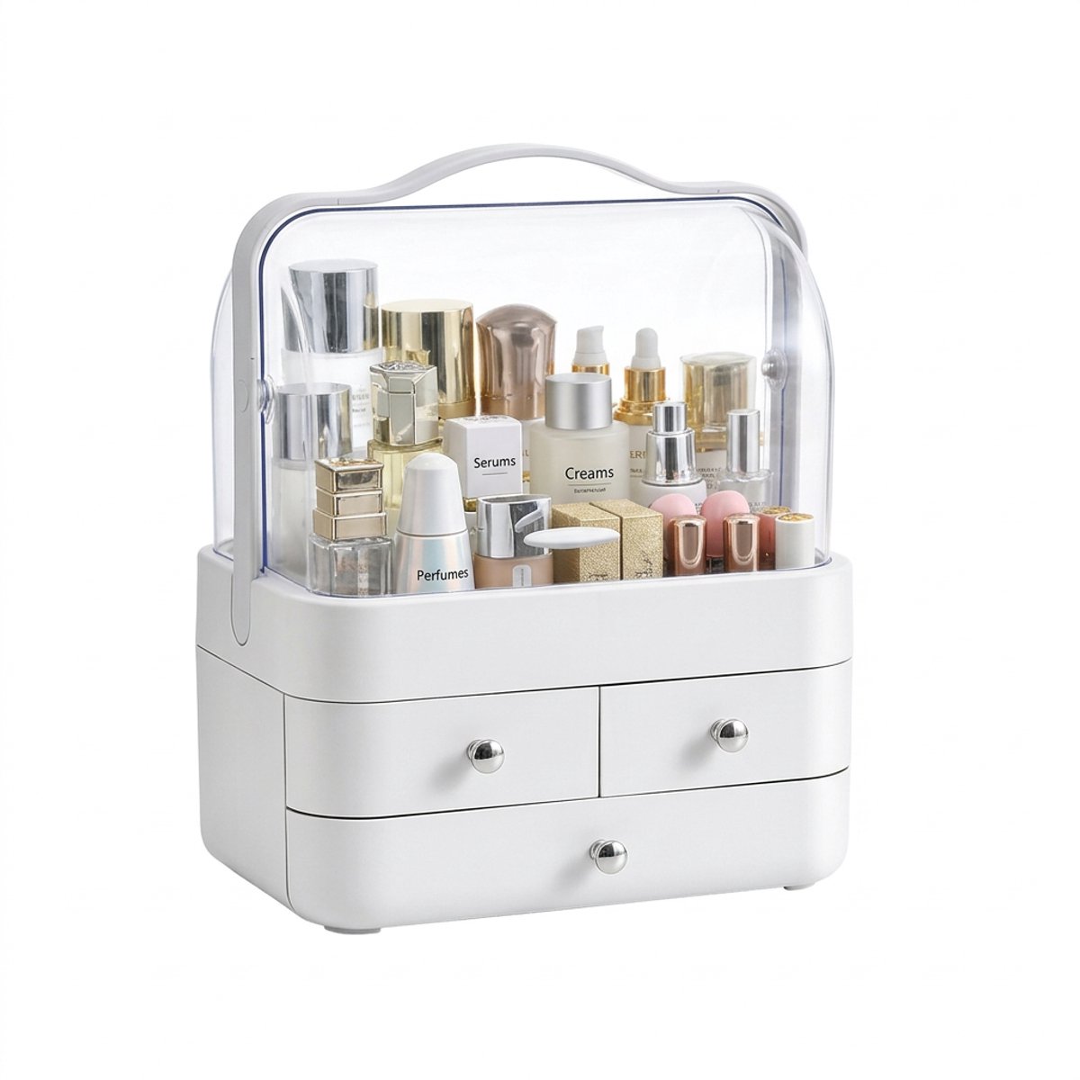 Hearyoo Make-up Organizer Met Deksel – Cosmetica Opbergbox 3 Laags – Stofdichte Make-up Opberger Wit