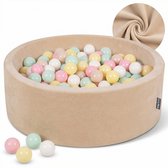 KiddyMoon Fluwelen Ballenbak 90x30cm 200 ballen - Zacht Velours Ballenbad - Zand Beige
