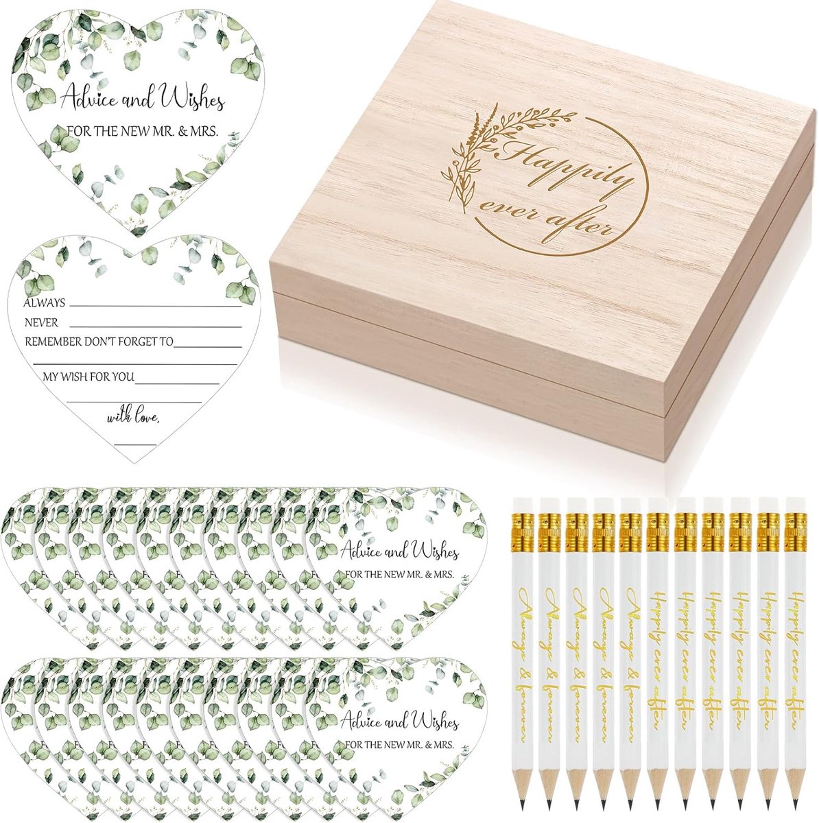 Houten Decoratieve Kaartendoos en Wenskaarten Set voor Bruiloft en Babyshower