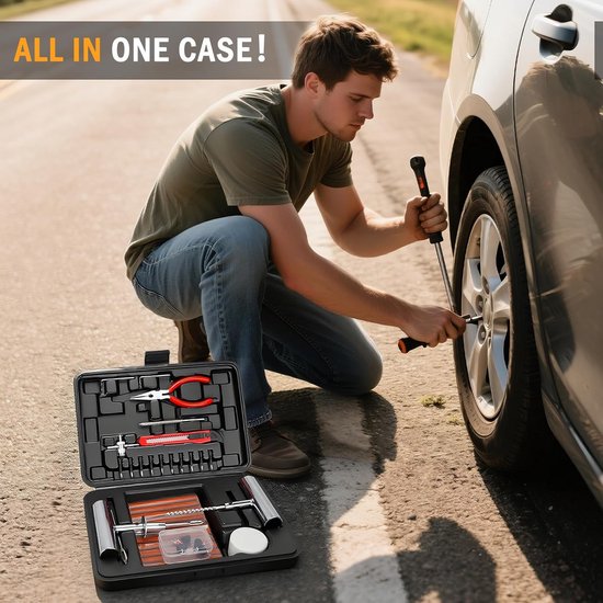 70-delige Bandenreparatieset voor Auto en Motorfiets - Heavy Duty Plugkit van Merkloos — afbeelding 5