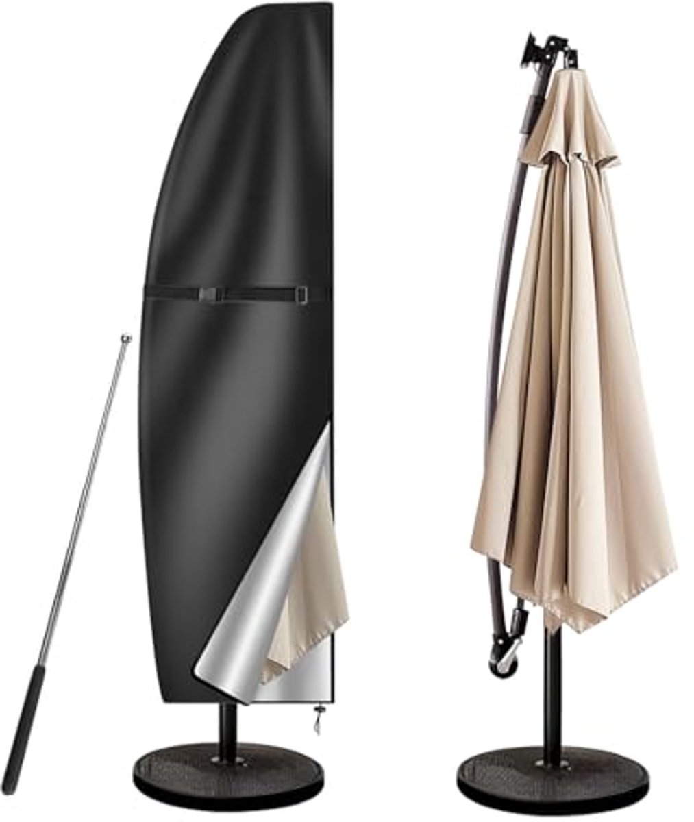 Ultiluxe® Parasolhoes - Beschermhoes voor Zweefparasol - Tuinparasol - Parasolbescherming - Parasolbeschermhoes met Stok - 205 x 25/57/48 cm - Waterdicht - UV-bestendig - Zwart